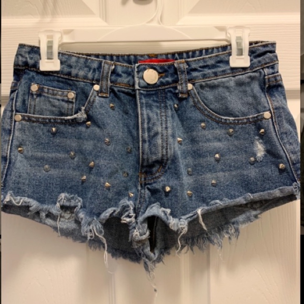 Spike Embellished Denim Shorts